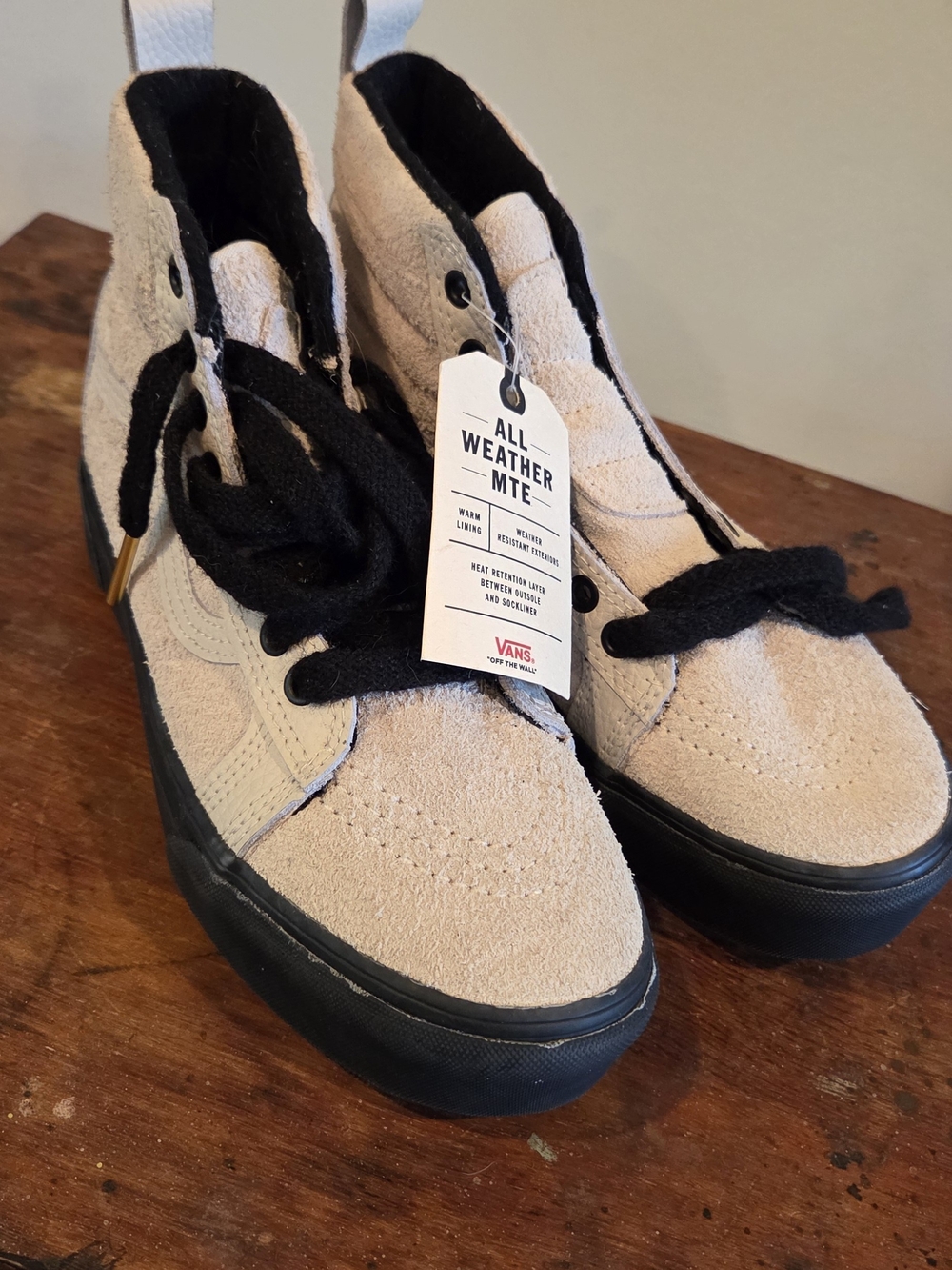 Vans All-Weather MTE Womens Beige Suede High-Top Sneakers with Black Soles